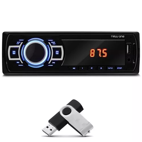 MP3 Player Automotivo Multilaser New One P3318 1 Din Led USB SD Auxiliar P2 Rádio FM + Pen Drive 8GB