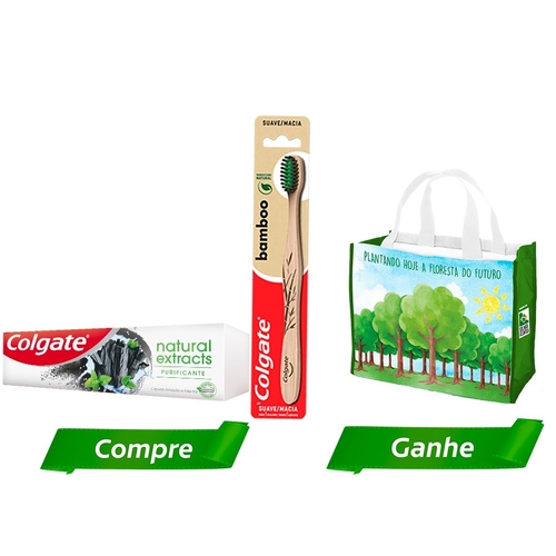 Kit Creme Dental Colgate Natural Extracts Purificante 90g+ Escova Dental Bamboo + Sacola Ecológica