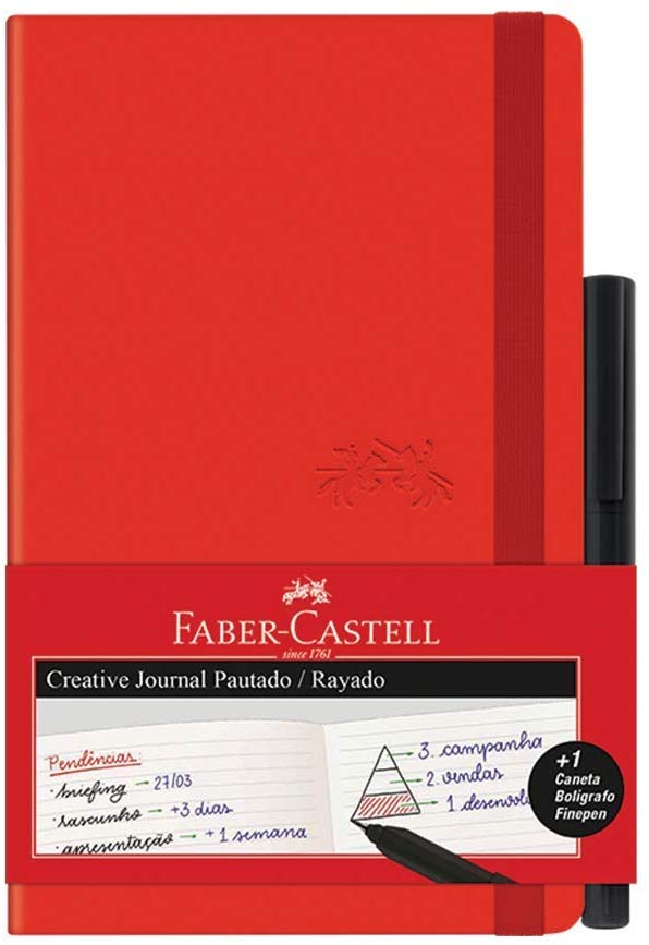 Caderno Pautado + Fine Pen Faber-Castell Creative Journal CDNETA/VM 84 Folhas Vermelho