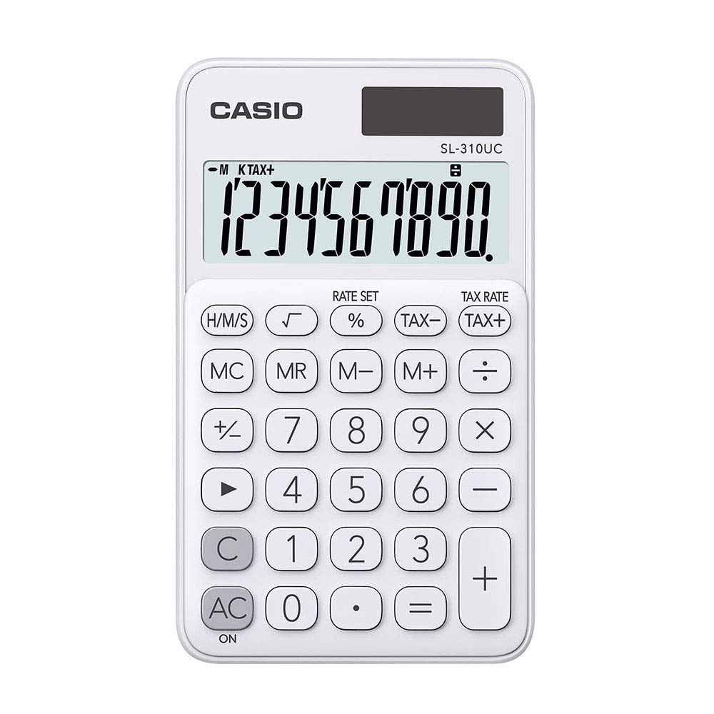 Calculadora Portátil Com Visor Amplo 10 Dígitos e Alimentação Dupla, Casio, Branca