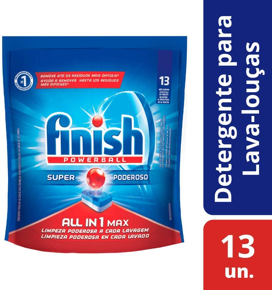 Tabletes Detergentes Para Lava Louças All in One Max Powerball, Contém 13 Tabletes, Finish