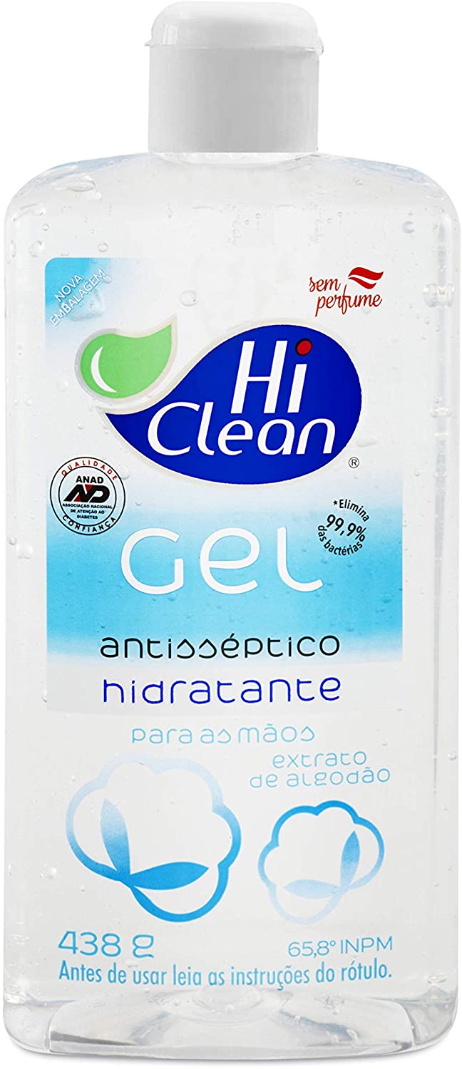 10 unidades - Álcool Gel 70% (65,8º INPM), Extrato De Algodão, 438g, Hi Clean 438 g 