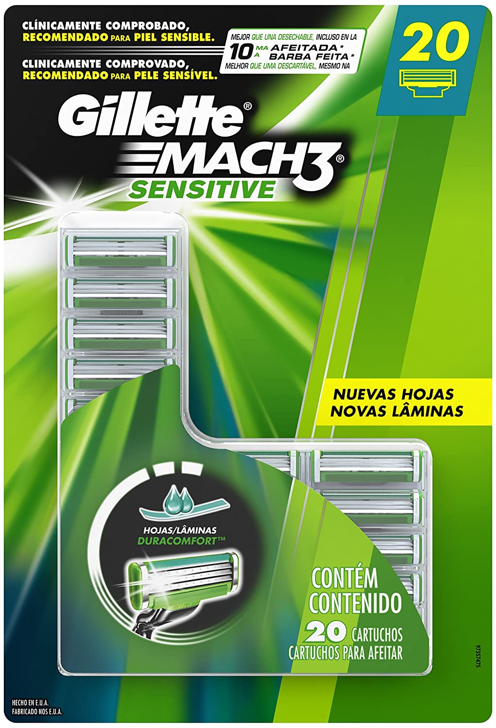 Carga Para Aparelho de Barbear Gillette Mach3 Sensitive 20 Unidades, Gillette