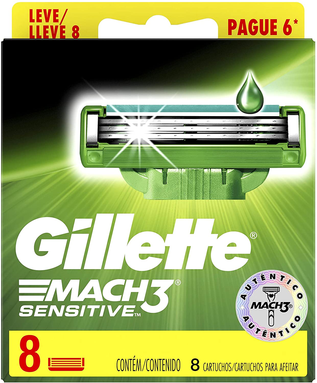 Carga Para Aparelho de Barbear Gillette Mach3 Sensitive Leve 8 Pague 6, Gillette