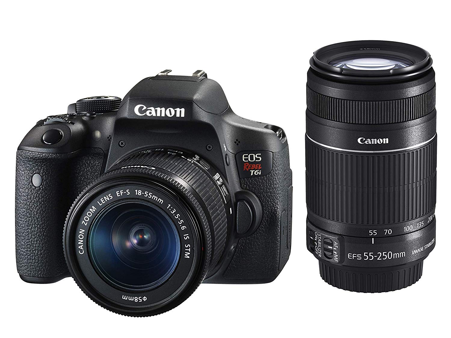 Kit Premium Canon Câmera Rebel T6i com Lente EF-S 18-55mm f/3.5-5.6 IS STM e EF-S 55-250mm f/4-5.6 IS STM