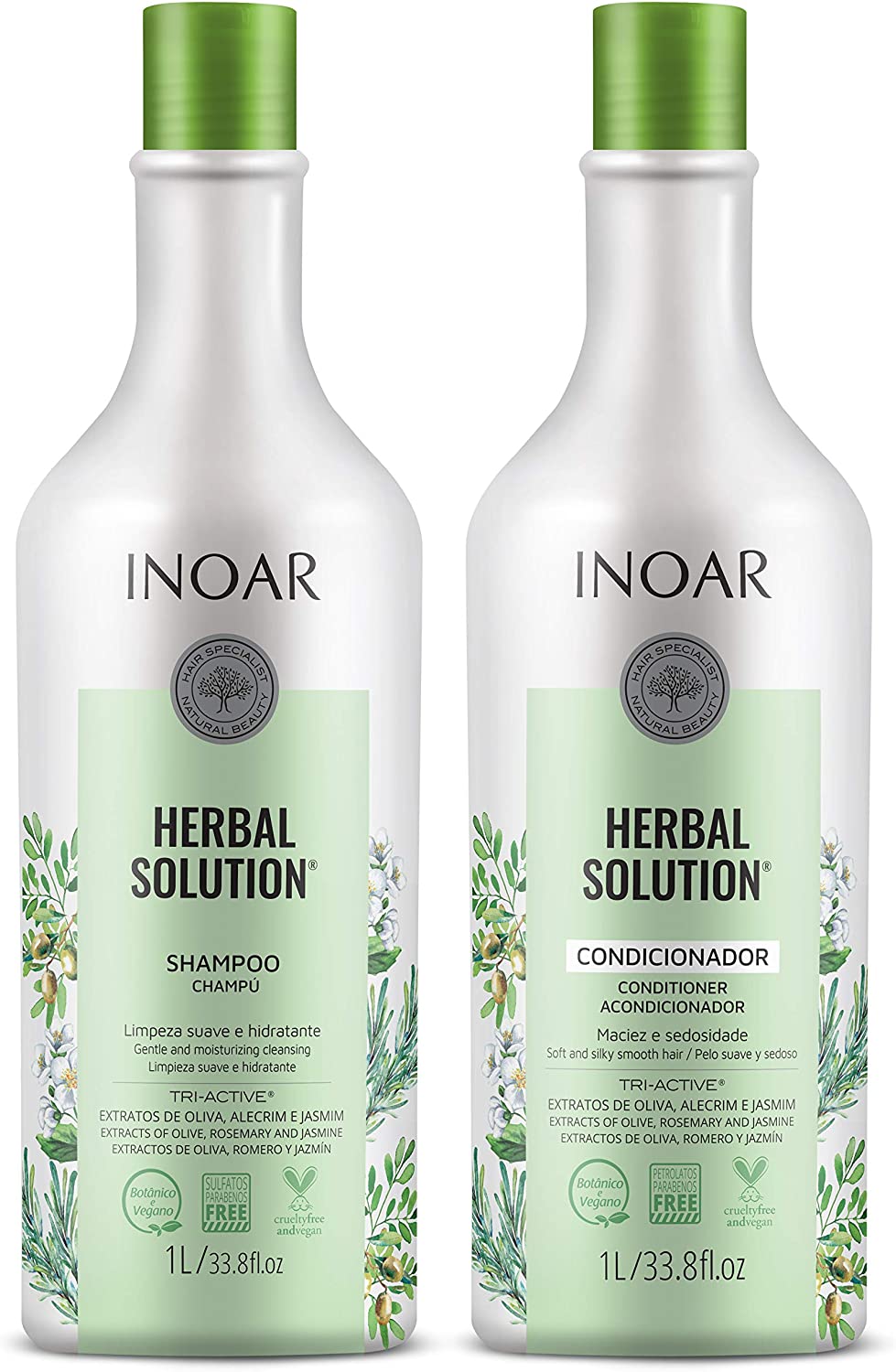 Inoar Herbal Solution Kit Shampoo e Condicionador Suave 1L, Pacote De 2