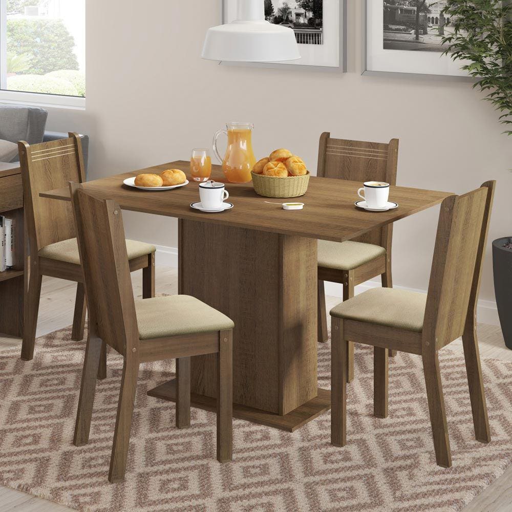 Conjunto Sala de Jantar Lexy Madesa Mesa Tampo de Madeira com 4 Cadeiras - Rustic/Pérola