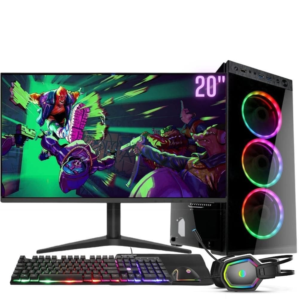 Computador Gamer Completo RGB Intel Core i5 8GB SSD 480GB Kit Gamer com Headset Monitor 20" Windows 10 3green Premium