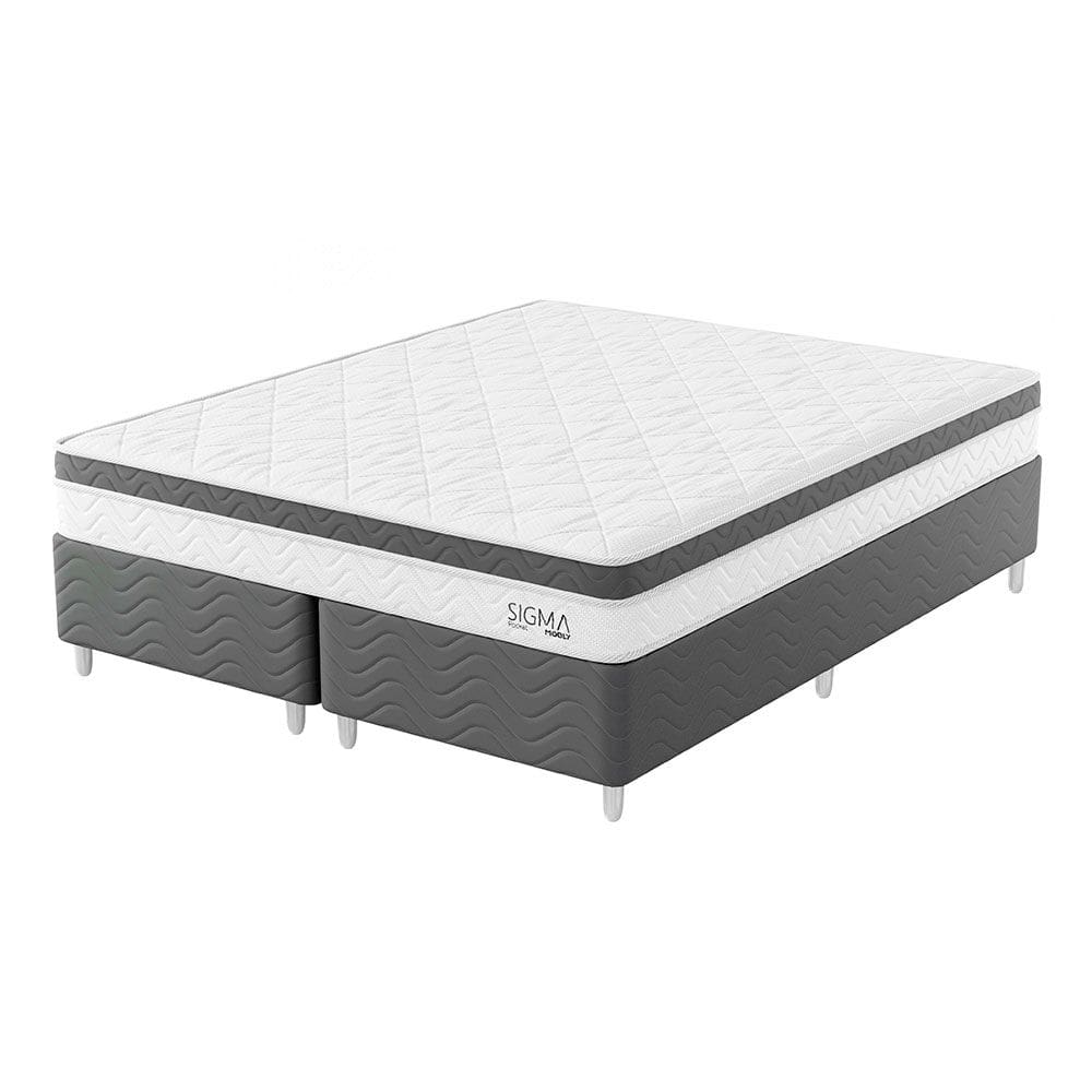 Cama Box com Colchão Queen Sigma Molas Ensacadas (22x158x198) Branco e Cinza