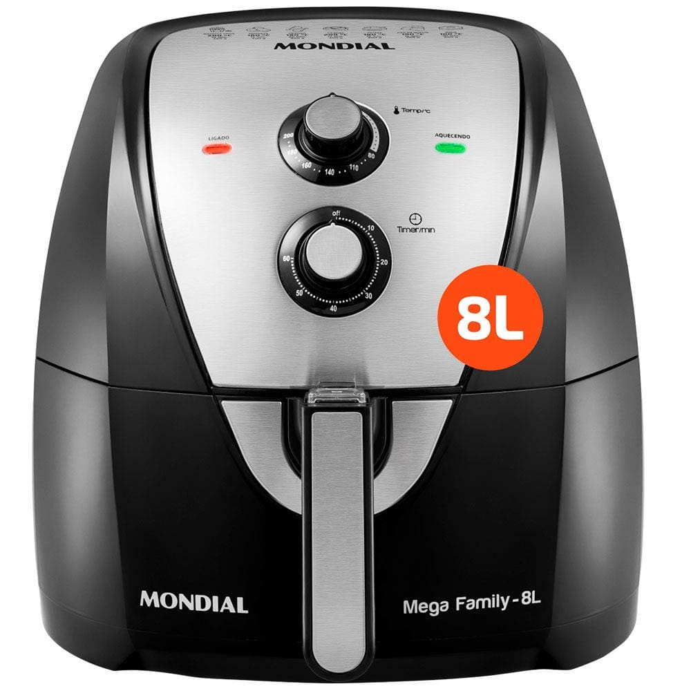 Fritadeira Sem Óleo Air Fryer 8L, Mondial, Preto/Inox, 1900W, 110V ou 220V - AFN-80-BI