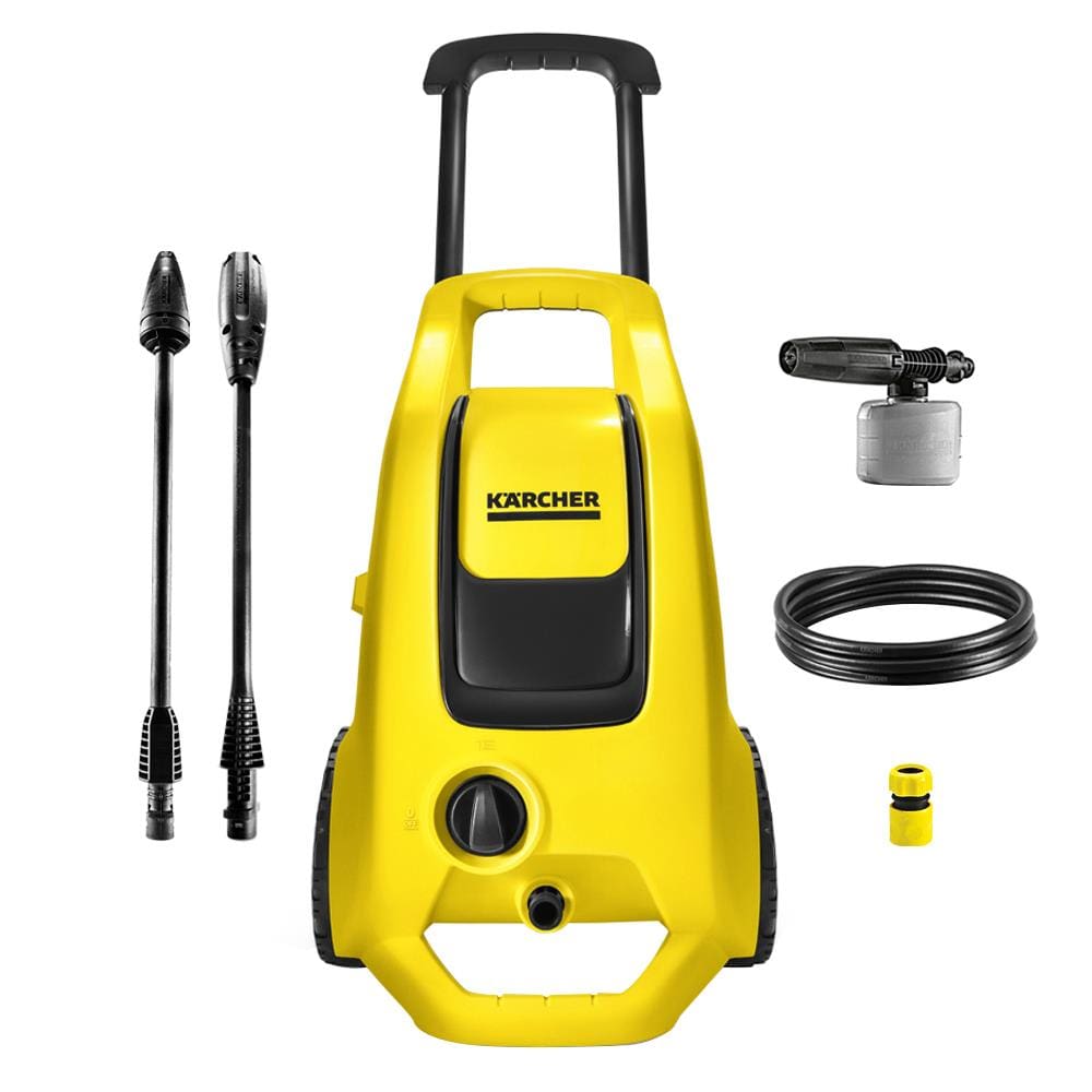 Lavadora de Alta Pressão Karcher K3 Force Turbo 1815psi com Rodas, Alça Retrátil e Canhão de Espuma - Preta/Amarela