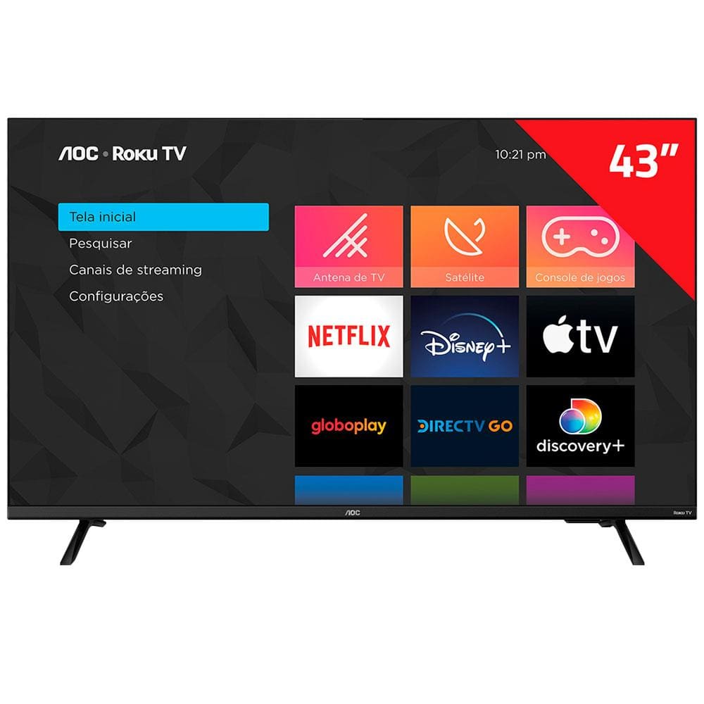 AOC 43S5135/78G - Smart TV LED 43" Full HD, Design sem bordas, Wifi, Conversor Digital, USB, HDMI