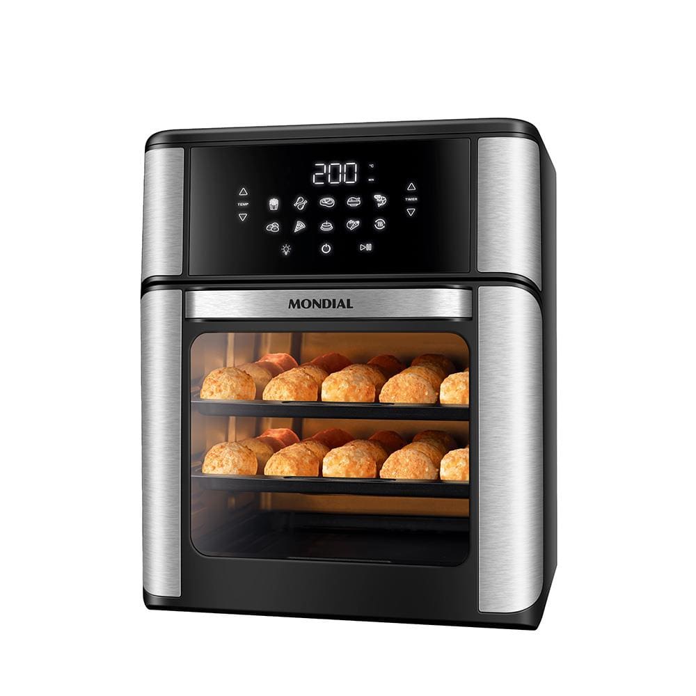 Fritadeira Elétrica Sem Óleo Air Fryer Oven 2 em 1 Mondial AFON-12L-BI 12L Digital – Preta/Inox - 110V