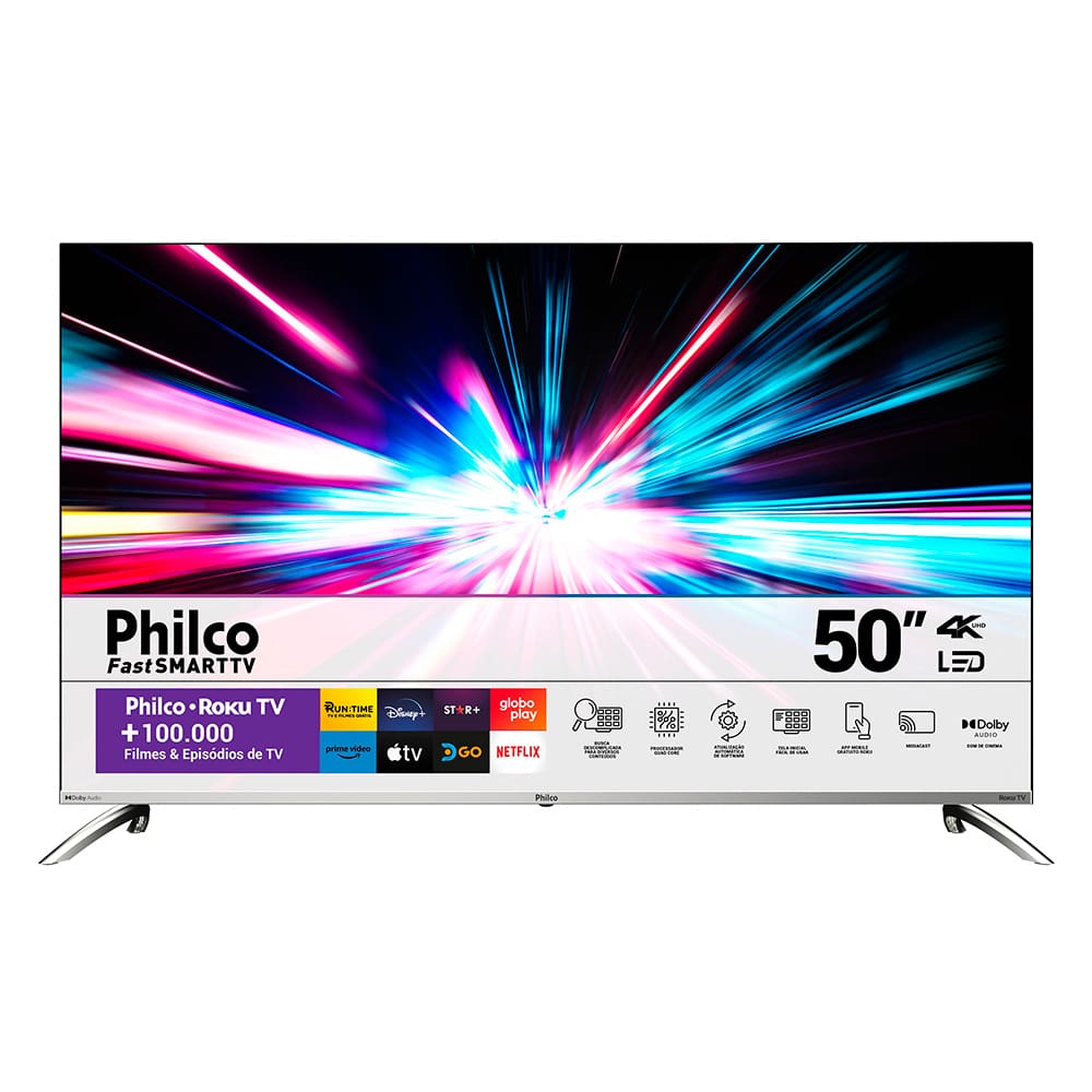 Smart TV 50\" LED UHD 4K Philco PTV5 0G7PR2CSB com HDMI USB Wi-Fi e Dolby Audio