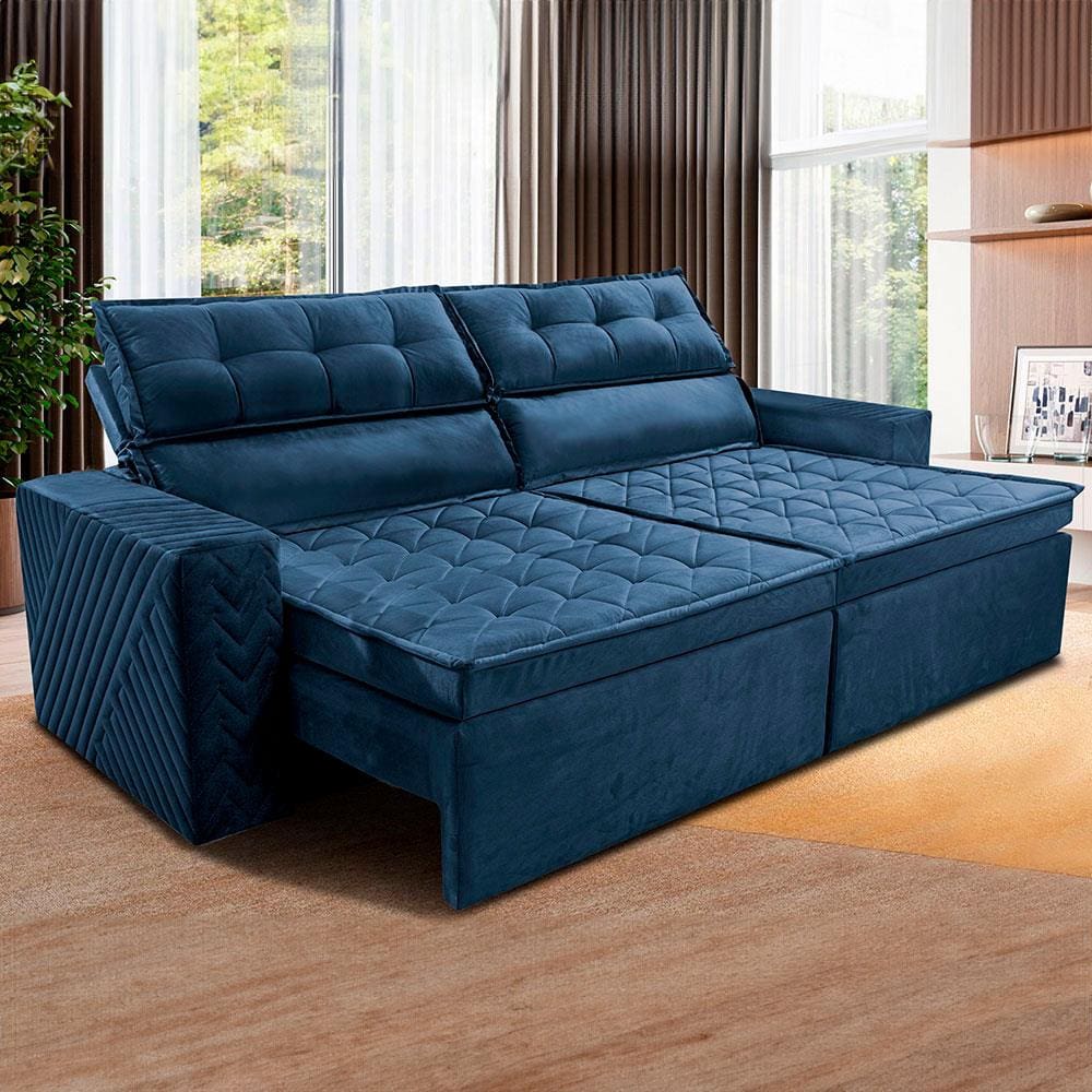 Sofá 3 Lugares Cama inBox Belém Retrátil e Reclinável Revestido em Suede Velusoft - 200cm de largura