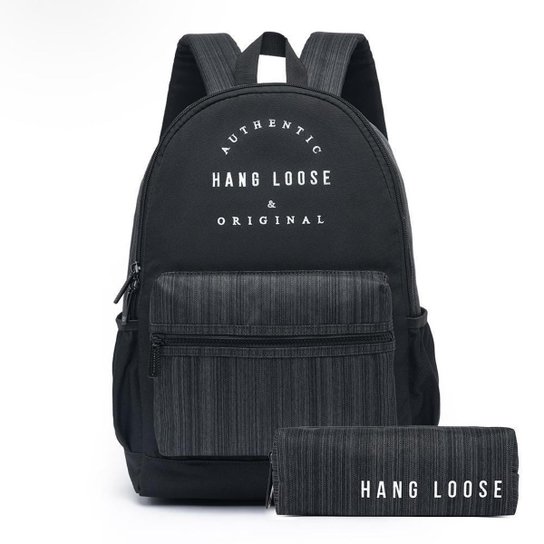 Mochila Hang Loose + Estojo Hang Loose Kekoa Resistente - Preto+Cinza