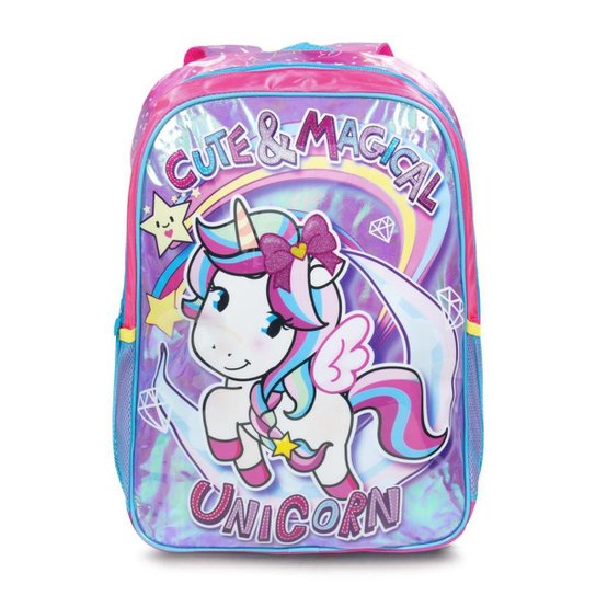 Bolsa Mochila De Unicórnio Holográfica Escolar Moda - Rosa