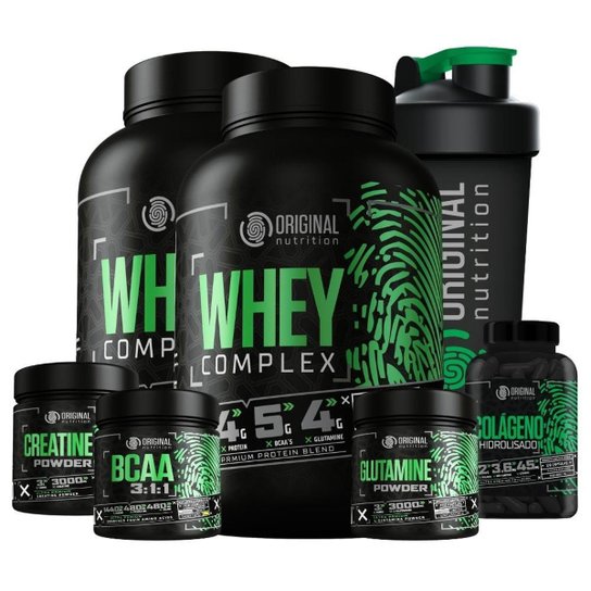 Kit 2X Whey Complex + Bcaa + Colágeno + Glutamina + Creatina + Shaker