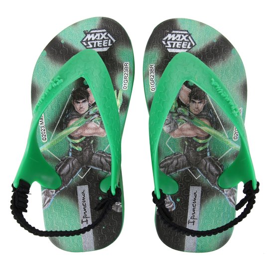 Chinelo Bebê Grendene Max Steel Menino - Verde+Preto