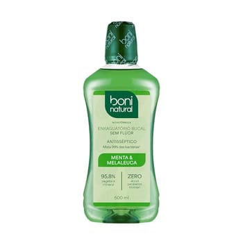 BONI NATURAL - Enxaguante Bucal Vegano, Menta e Melaleuca, Hálito Fresco e Proteção Bucal, Sem Flúor, Zero Álcool, 500 ml