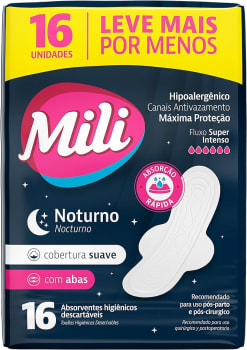 Mili Absorvente Noturno Suave c/abas – 16 unidades