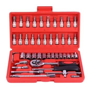 Kit Chave Catraca Soquete 46 Peças Jogo Ferramentas Cromo Vanádio Manutenção de Carros e Motos