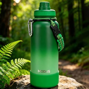 950ml Garrafa Térmica de Aço Inoxidável com Alça de Transporte e Base Antiderrapante de Silicone – Mantém a Água Gelada por até 24 Horas (Preto Verde)