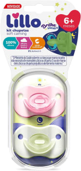 Kit de Chupetas 100% Silicone Calming Brilha no Escuro Bico Simétrico 6+ Meses Lillo