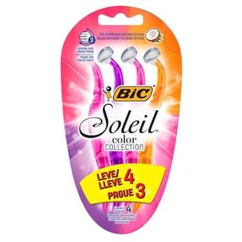 BIC Aparelho De Depilar Soleil Rosa Roxo E Laranja Leve 4 Pague 3 - 930183 - Dupla Fita Lubrificante Com Leite De Coco
