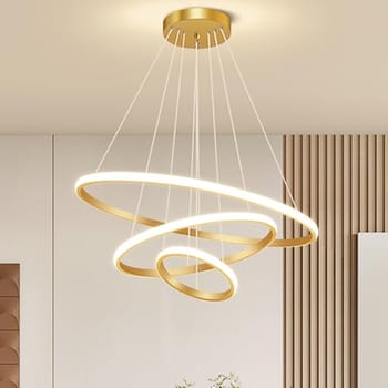 Luminária Pendente LED Moderna 3 Anéis 72W, Redonda Embutida, Regulável, 3 Cores de Luz (3000K/4000K/6000K), Altura Ajustável, Design Luxuoso para