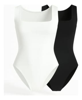 Kit 2 Body Feminino Regata Alça Larga Blusa Decote Quadrado