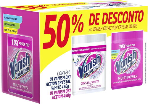 Kit Vanish Tira Manchas em Pó Oxi Action com 1 Rosa 450g e 1 Branco 450g