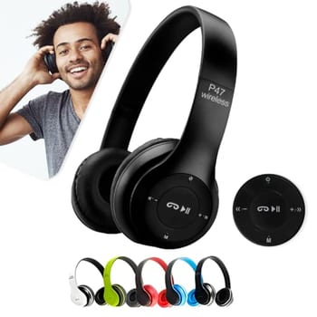 Fone de Ouvido Headphone P47 Sem Fio Bluetooth Wireless Micro Sd 5.0 Dobrável Com Microfone Regulável Para Corrida Academia Escritório Caminhada Linha