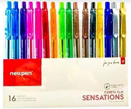 Caneta Esferográfica Newpen 16 cores Retrátil Sensations 1.0mm