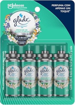 Glade Aromatizador de Ambiente Toque de Frescor, Óleos Essesnciais, 4 Refis de Frescor de Águas Florais, 12ml Cada