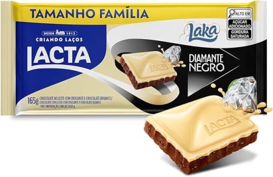 10 unidades Chocolate Lacta Diamante Negro Laka 165g