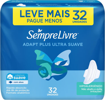 10 Pacotes | Absorvente Externo Adapt Plus com Abas Sempre Livre - 32 Unidades (Total 320 Unidades)