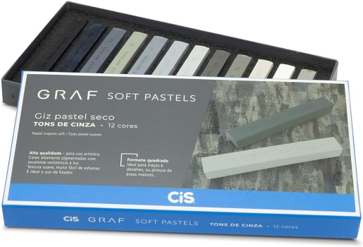 Giz Pastel Seco Graf Soft, Cis, Caixa C/12 Cores Com Tons De Cinza Sortidas