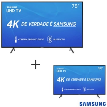 Smart TV Samsung UHD 4K 2019 RU7100 75", Visual Livre de Cabos - UN75RU7100GXZD + Smart TV LED 50 - UN50RU7100GXZD