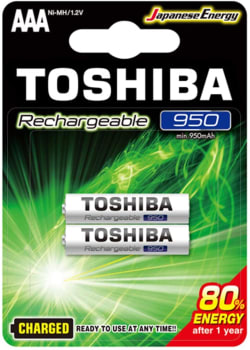 Pilha Recarregável AAA 1 2V 950mAh TNH3GAE TOSHIBA (Cartela com 2 unid.)