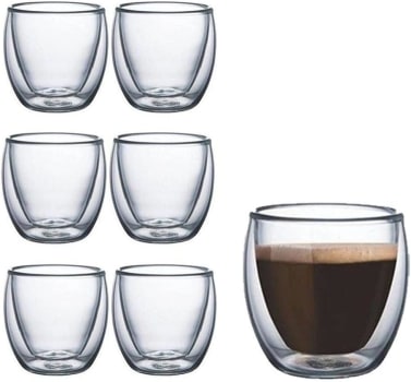 Conjunto Copos Para Café Parede Dupla Sem Alça 80ml Borossilicato Dupla Camada (6)