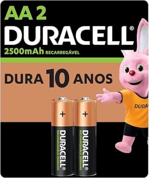 Pilha Recarregável AA Pequena DURACELL com 2 unidades