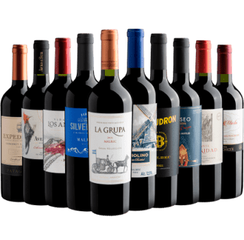 Kit 5 Malbecs + 5 Cabernets Sauvignons por R$29,90 cada garrafa