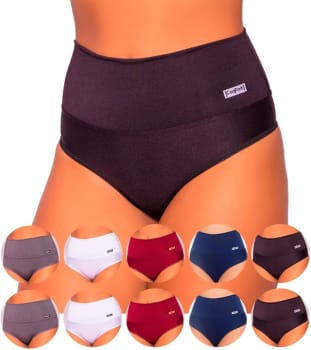 ART ÍNTIMA - Kit 10 Calcinhas Cinta Alta Compressão Segura Barriga - Moda Íntima - Confeccionada em Suplex - Reforçada & Confortável - Ideal Para Uso Diário