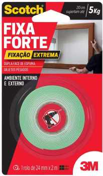 Fita Dupla Face 3M Scotch Fixa Forte Fixação Extrema - 24mm x 2m