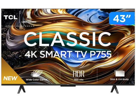 Smart TV 43" 4K UHD LED TCL 43P755 Wi-Fi Bluetooth 3 HDMI 1 USB - Smart TV - Magazine {{route.pmdStoreName}}Logo LuLogo Magalu