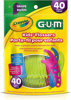 Flosser GUM Crayola, Fio Dental Infantil com haste, Sabor Uva, 40 unid.