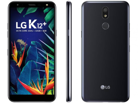Smartphone LG K12+ Preto 32GB, Tela 5.7\", Dual Chip, Câmera Traseira 16MP, Android 8.1, Processador Octa Core e 3GB RAM.