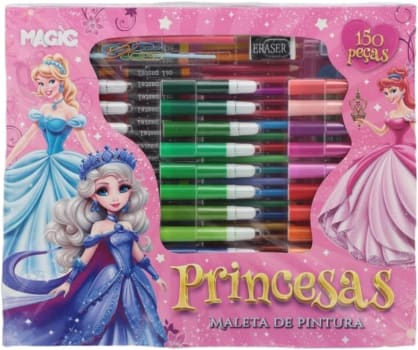 Maleta Kit De Pintura Infantil Escolar Com 150 Peças Princesa