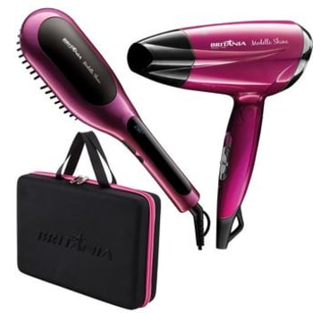 Kit Escova Alisadora e Secador com Maleta Britânia Modelle Shine Pink Bivolt